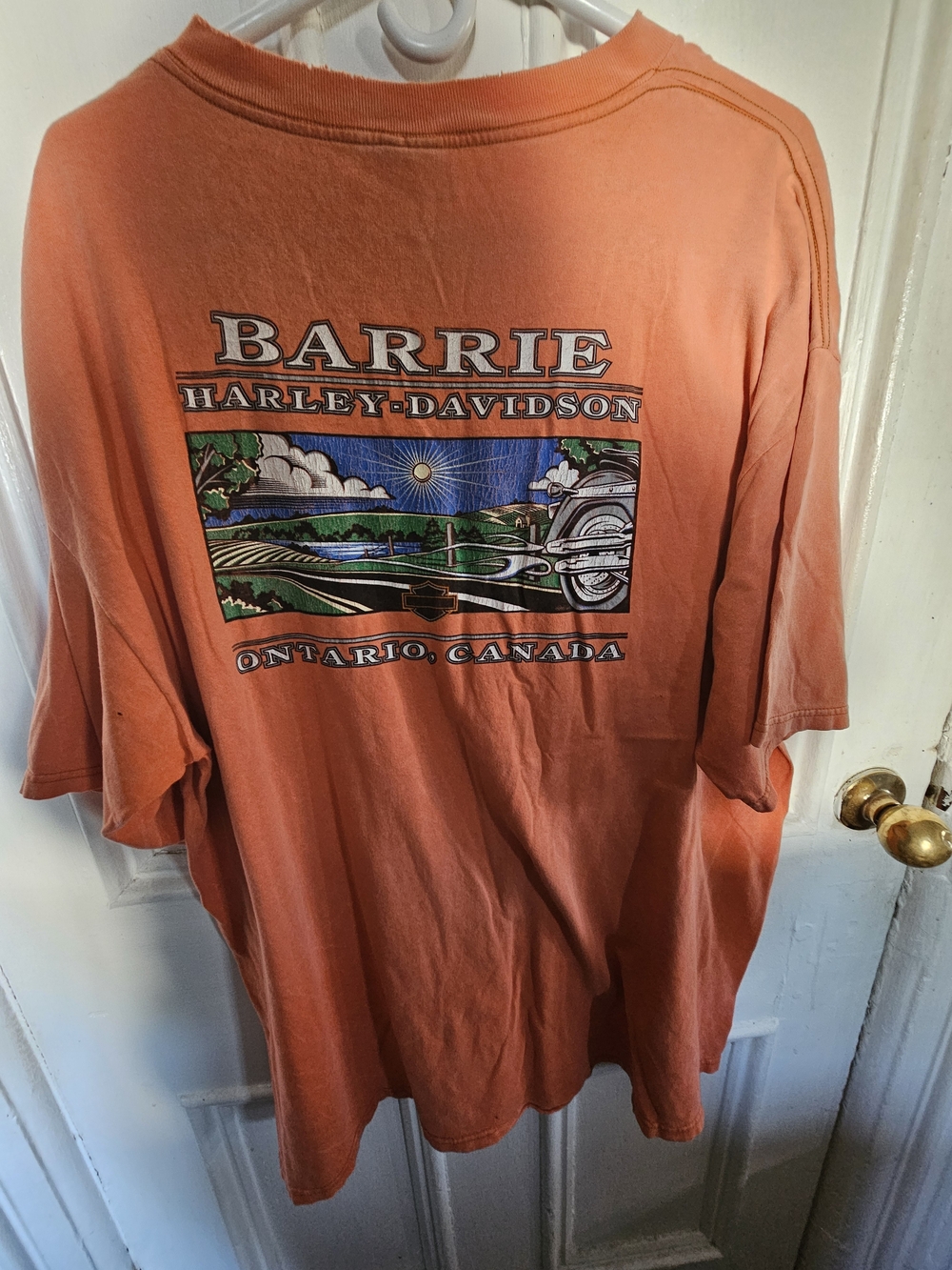 Harley-Davidson Orange Short Sleeve Tee with Barrie Ontario Scenic Graphic